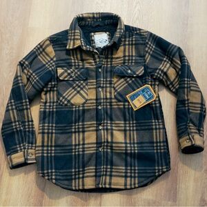 Plaid Button-Up Shirt in Black and Tan